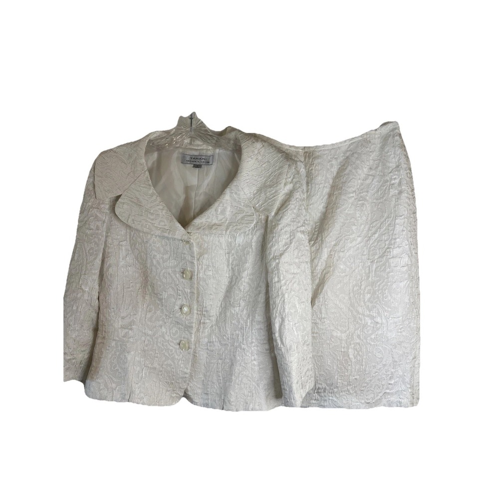 Tahari Women's Elegant Jacquard Textured Skirt Suit Set Church‎ Wedding Size 10